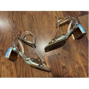Dolce Vita Women's Blakly Gold Block Heel Sandal Size 10 Glam Evening Shoes